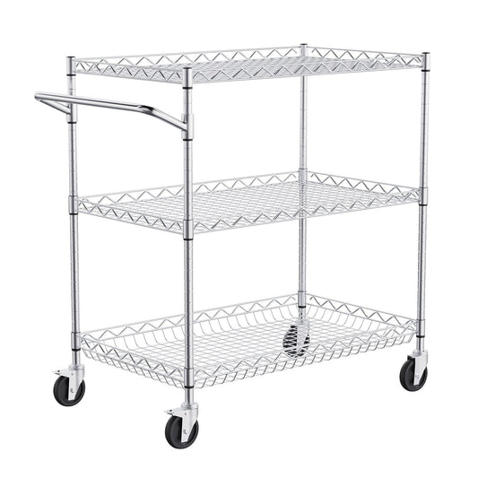 3-Tier Utility Cart Rolling Cart on Wheels 30"x18"x32.4" 661 LBS 6 Hooks