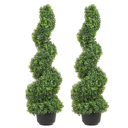 2 pcs. Artificial Boxwood Tower Topiary Spiral Artificial Plant 122cm high Decorative Plant Green Plastic PE Iron Topiary Plants incl. 10 pcs. Replacement Leaves