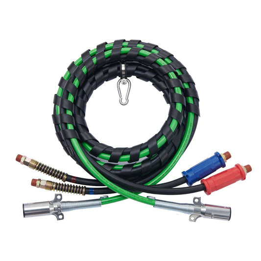 12FT Semi Truck Air Lines Kit with 2PCS Glad Hands, 3-in-1 Air Hoses & 7 Way ABS Electric Power Line, with 2PCS Gladhand Handles, 4PCS Seals and Tender Spring Kit for Semi Truck Trailer Tractor