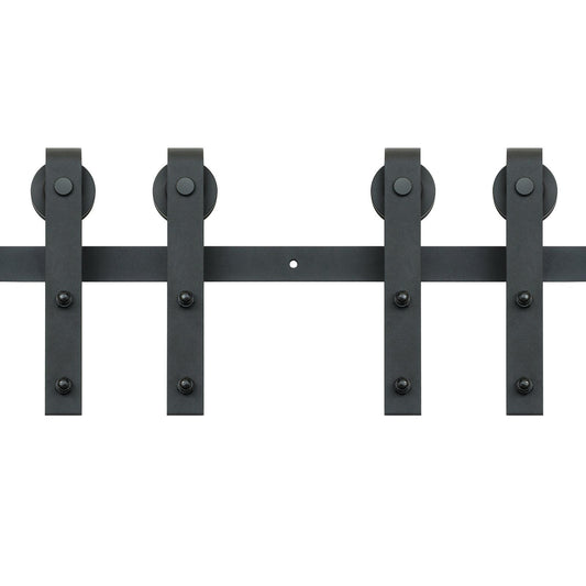 8FT Sliding Barn Door Hardware Kit, 330LBS Heavy Duty Barn Door Track Kit for Double Doors, Fit 3.7-4.3FT Total Wide and 1.3"-1.8" Thick 2 Door Panel, with Smooth & Silent Pulley (J Shape)