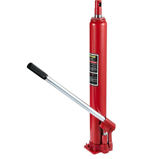 Hydraulic Long Ram Jack, 4 Tons/8818 lbs Capacity, with Single Piston Pump and Flat Base, Manual Cherry Picker w/Handle, for Garage/Shop Cranes, Engine Lift Hoist, Red