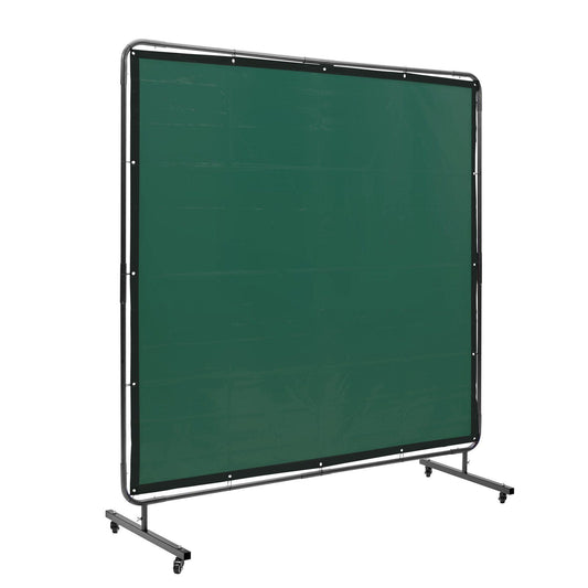 Welding Screen with Frame, 6' x 6' Welding Curtain Screen, Flame-Resistant Vinyl Welding Protection Screen on 4 Swivel Wheels (2 Lockable), Moveable & Professional for Workshop/Industrial, Green