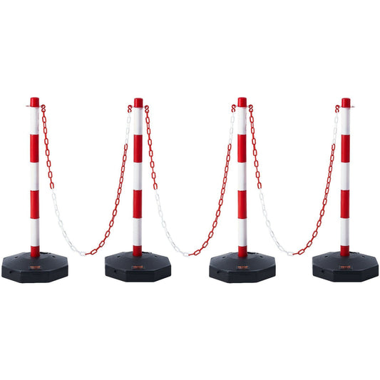 Adjustable Traffic Delineator Post Cones, 4 Pack, Traffic Safety Delineator Barrier with Fillable Base 8FT Chain, for Traffic Control Warning Parking Lot Construction Caution Roads, Red & White