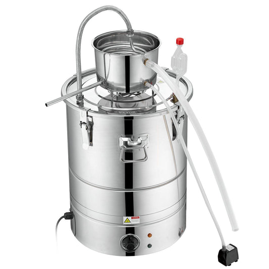 Alcohol Still, 15 Gal 50L Water Alcohol Distiller, Home Distillery Kit include Stainless Steel Tube & Pump & One-way Exhaust Valve & Thermometer (30-120°C ) for DIY Whisky Wine Brandy, Silver