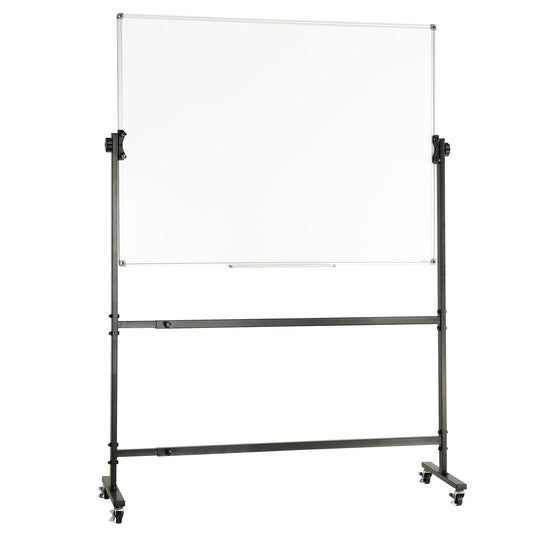 Rolling Whiteboard, 48x32 inch Double-Sided Magnetic Mobile Whiteboard, 360° Reversible Adjustable Height Dry Erase Board with Wheels & Movable Tray for Office School