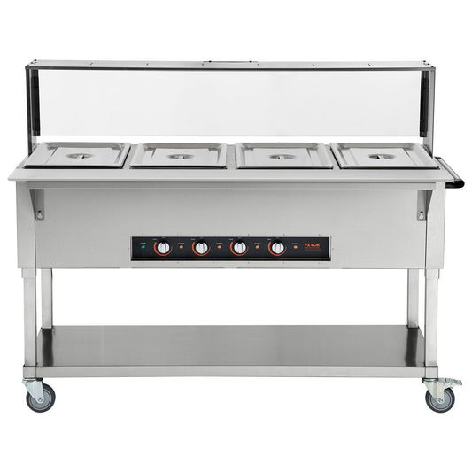 4-Pan Commercial Food Warmer, 4 x 20.6QT Electric Steam Table, 2000W Professional Buffet Catering Food Warmer with Acrylic Sneeze Guard, Food Grade Stainless Steel Server for Party Restaurant