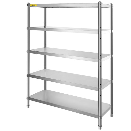 Stainless Steel Shelves 47.5x18 Inch 5 Tier Adjustable Shelf Storage Unit Stainless Steel Rack Shelving Heavy Duty Shelving for Kitchen Commercial Office Garage Storage 330lb Per Shelf