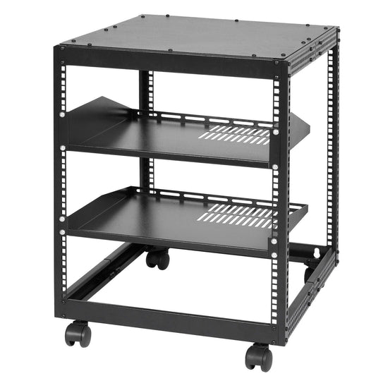 12U Open Frame Server Rack, 15''-40'' Adjustable Depth, Free Standing or Wall Mount Network Server Rack, 4 Post AV Rack with Casters, Holds All Your Networking IT Equipment AV Gear Router Modem
