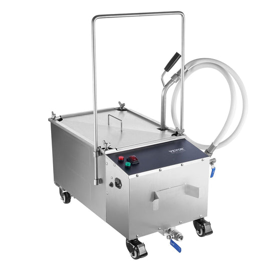 Mobile Fryer Filter, 38L Oil Tank Capacity, Oil Filtration System with 10 L/min Oil Filtration Speed, Mobile Frying Oil Filtering System with Swivel Wheels, Oil Hose for Restaurant Burger Stores