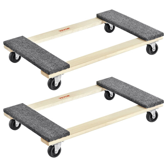 Furniture Dolly, 1000 lbs Each Load Capacity, 2 Packs, 18" x 30", 8 x 3" PP Swivel Casters, Heavy Duty Hardwood Furniture Moving Dolly, Mover's Dolly, Moving Cart with Wheels for Heavy Furniture
