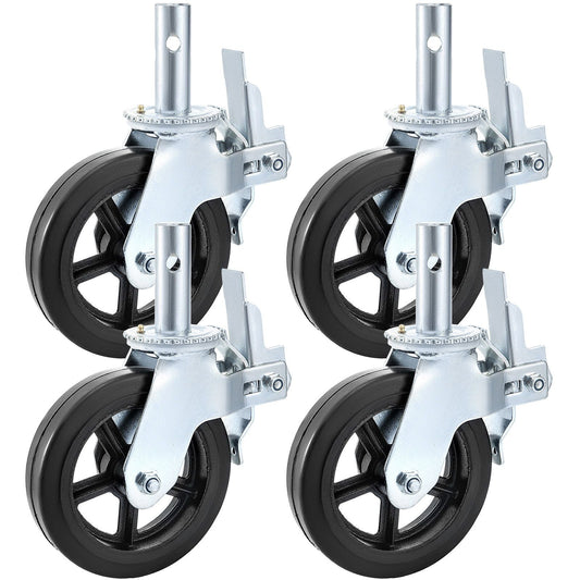 4 Pack Scaffolding Caster Wheels 8 x 2 Inch with Dual Locking Rubber Swivel Caster 360 Degrees Heavy Duty Casters 1100LBS Capacity per Wheel