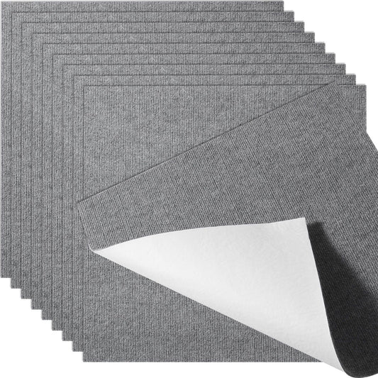 Carpet Tiles Peel and Stick, 24' x 24' Squares Self Adhesive Carpet Floor Tile, Soft Padded Carpet Tiles, Easy Install DIY for Bedroom Living Room Indoor Outdoor (9Tiles, Light Gray)
