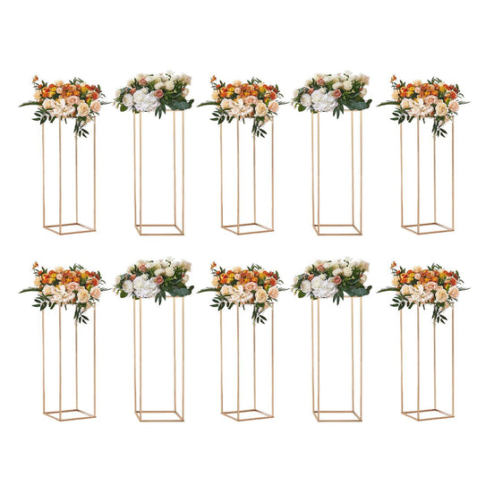 10PCS 31.5inch High Wedding Flower Stand, With Acrylic Laminate,Metal Vase Column Geometric Centerpiece Stands, Gold Rectangular Floral Display Rack for Events Reception, Party Decoration