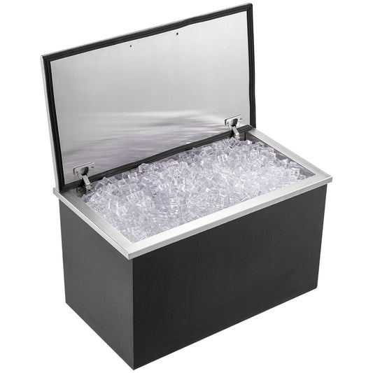 Drop in Ice Chest, 24"L x 20"W x 15"H Stainless Steel Ice Cooler, Commercial Ice Bin with Hinged Cover, 40 qt Outdoor Kitchen Ice Bar, Drain-pipe and Drain Plug Included, for Cold Wine Beer