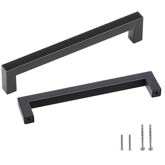 10 Pack Cabinet Pulls, 5.03in / 128mm Center to Center Slim Square Kitchen Cabinet Drawer, Stainless Steel Modern Kitchen Cupboard Door Handles for Kitchen Bathroom Bar Hardware Matte Black