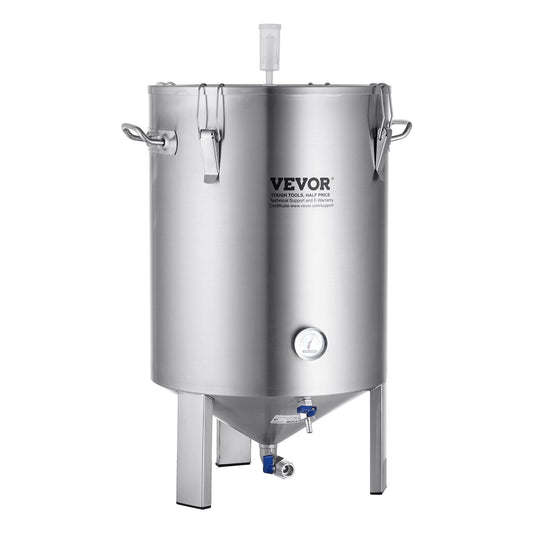 304 Stainless Steel Kettle, 16 GALLON Beer Brew Fermentor, Brew Bucket Fermentor for Brewing, Home Brewing Supplies with Base, Kettle Stock Pot Includes Lid, Handle, Valve, Spigot, Thermometer