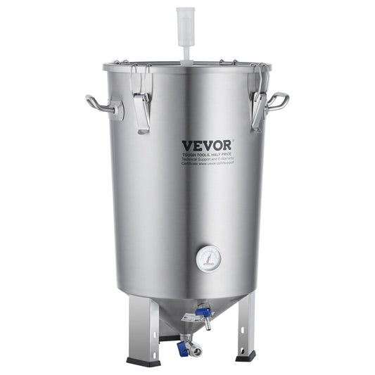 304 Stainless Steel Kettle, 8 GALLON Beer Brew Fermentor, Brew Bucket Fermentor for Brewing, Home Brewing Supplies with Base, Kettle Stock Pot Includes Lid, Handle, Valve, Spigot, Thermometer