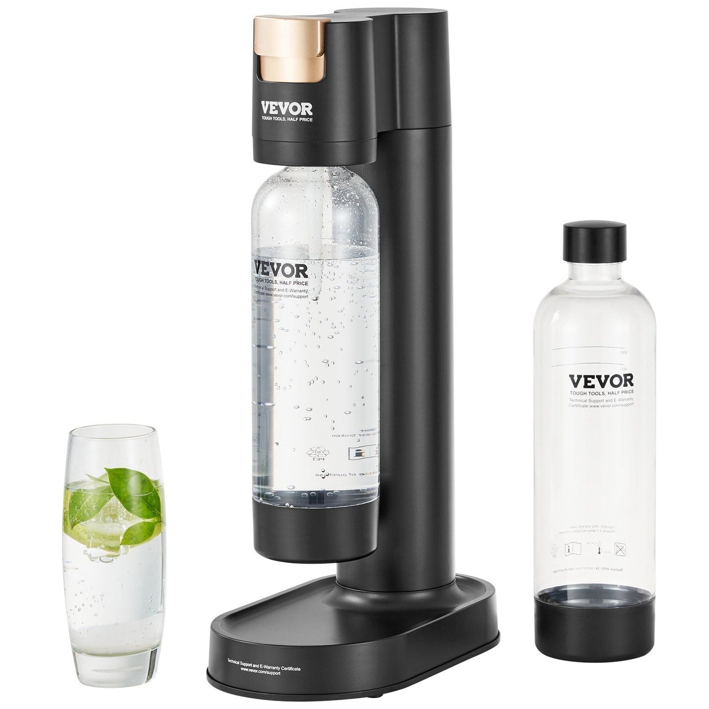 Sparkling Water Maker, Soda Maker Machine for Home Carbonating, Seltzer Water Starter Kit with 2 BPA-free 1L PET Bottles, Compatible with Mainstream Screw-in 60L CO2 Cylinder(NOT Included) Black