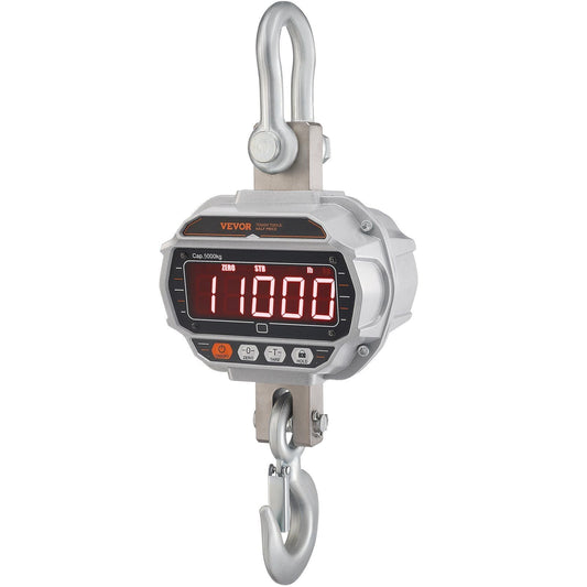 Digital Crane Scale, 11000 lbs/5000 kg, Industrial Heavy Duty Hanging Scale with Remote Control, Cast Aluminum Case & LED Screen, High Precision for Construction, Factory, Farm, Hunting (Silver)