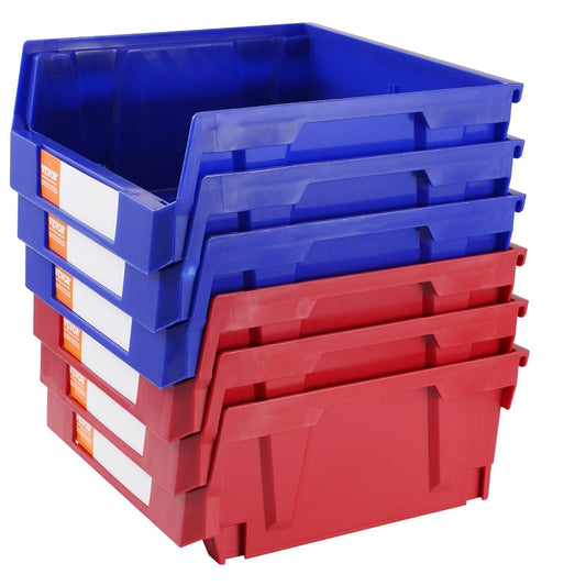 Plastic Storage Bin, (11-Inch x 11-Inch x 5-Inch), Hanging Stackable Storage Organizer Bin, Blue/Red, 6-Pack, Heavy Duty Stacking Containers for Closet, Kitchen, Office, or Pantry Organization