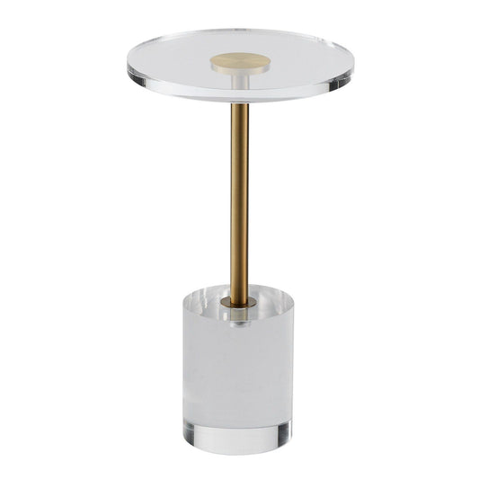 Clear Acrylic End Table, Acrylic Side Table with a Solid Base, 11.9 x 11.9 inch Round Tabletop, 21.4 inch High, for Coffee, Drink, Food, Snack used in Living Room, Bedroom, and Study