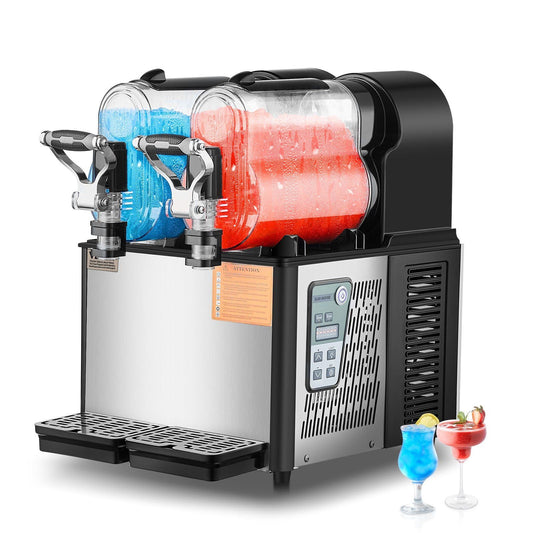 Commercial Slushy Machine, 3LX2 Tank Slush Drink Maker, 340W Frozen Drink Machine with Temperature Preservation, Stainless Steel Home Slush Frozen Drink Machine with Automatic Clean, Black