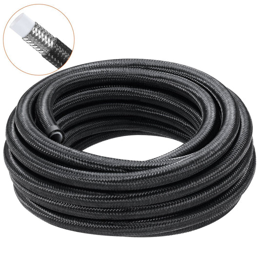 6AN Fuel Line Kit, 25 FT Fuel Hose Kit, 5/16" Nylon Stainless Steel Braided PTFE Fuel Line Kit, E85/Oil/Gas/Diesel Hose End Fitting Kit, with 15 PCS Swivel Fitting Adapter Kit, Black