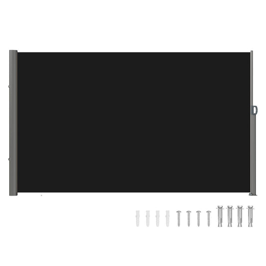 Retractable Side Awning 118" x 71", Retractable Patio Screen Waterproof, Retractable Room Divider Black for Privacy, Garden, Outdoor, Patio and Terrace