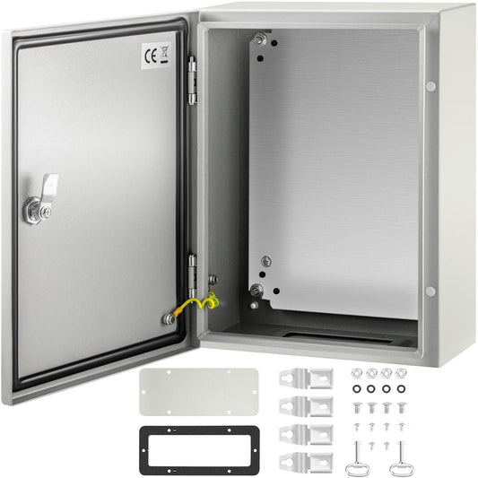 Electrical Enclosure Box, 16'' ×12'' ×6'', Carbon Steel Hinged Junction Box, IP66 Waterproof & Dustproof, Outdoor Electrical Box, with Mounting Plate