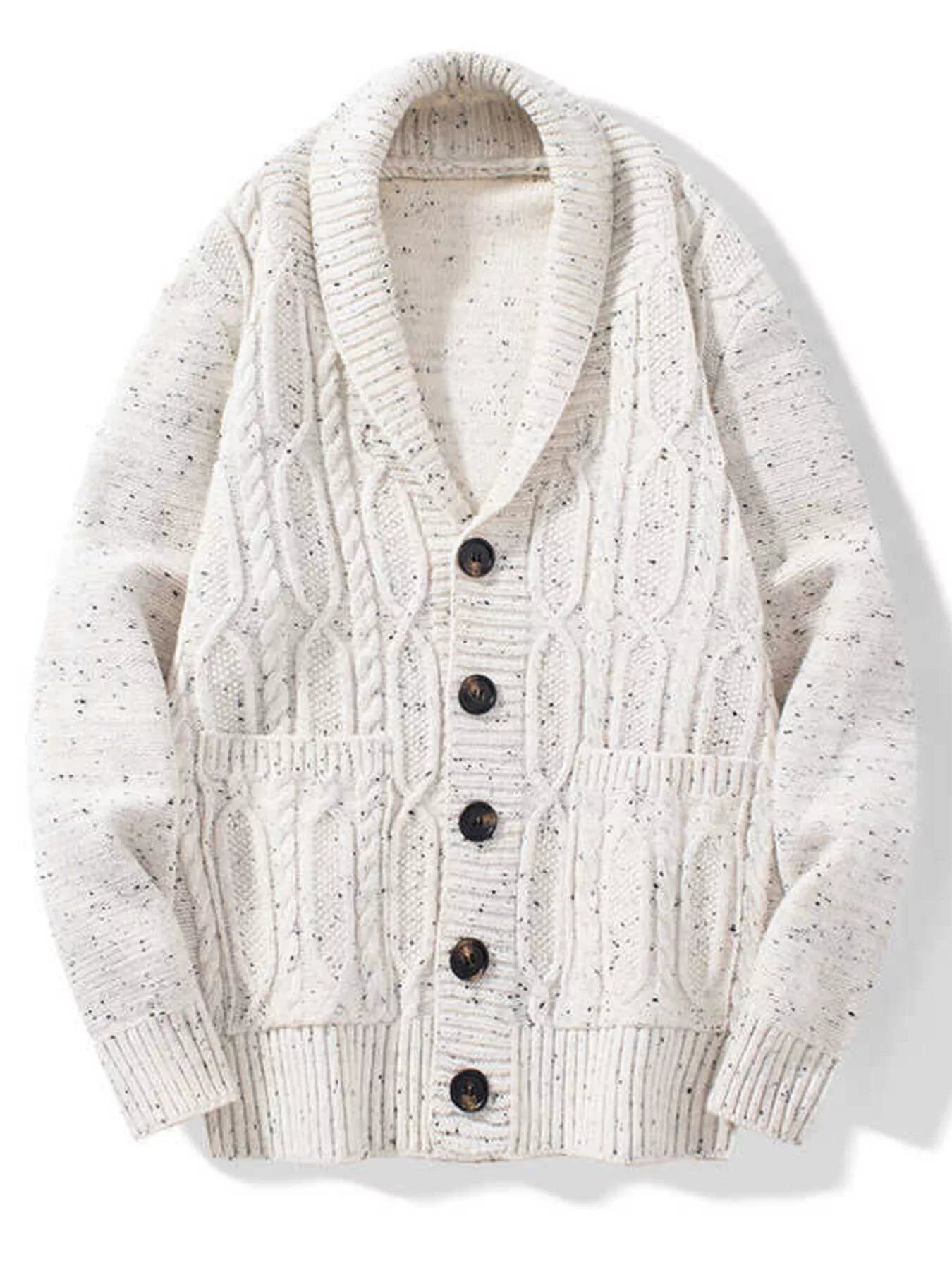 Men's Shawl Collar Cable Knit Button-Up Cardigan