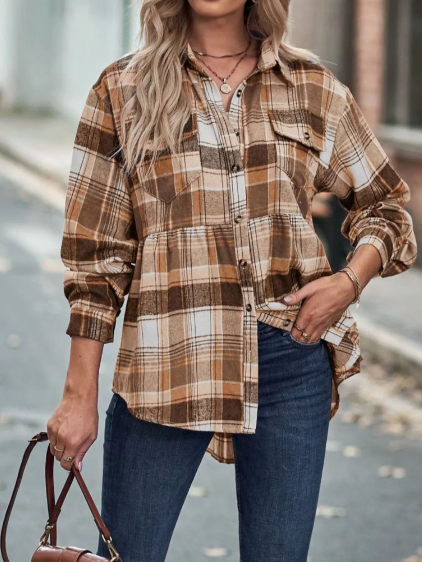 Plaid Button-Down Long Sleeve Shirt