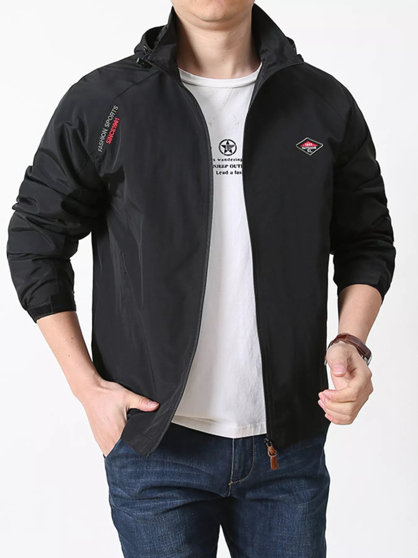 Men's Plus Size Lightweight Hooded Windbreaker Jacket