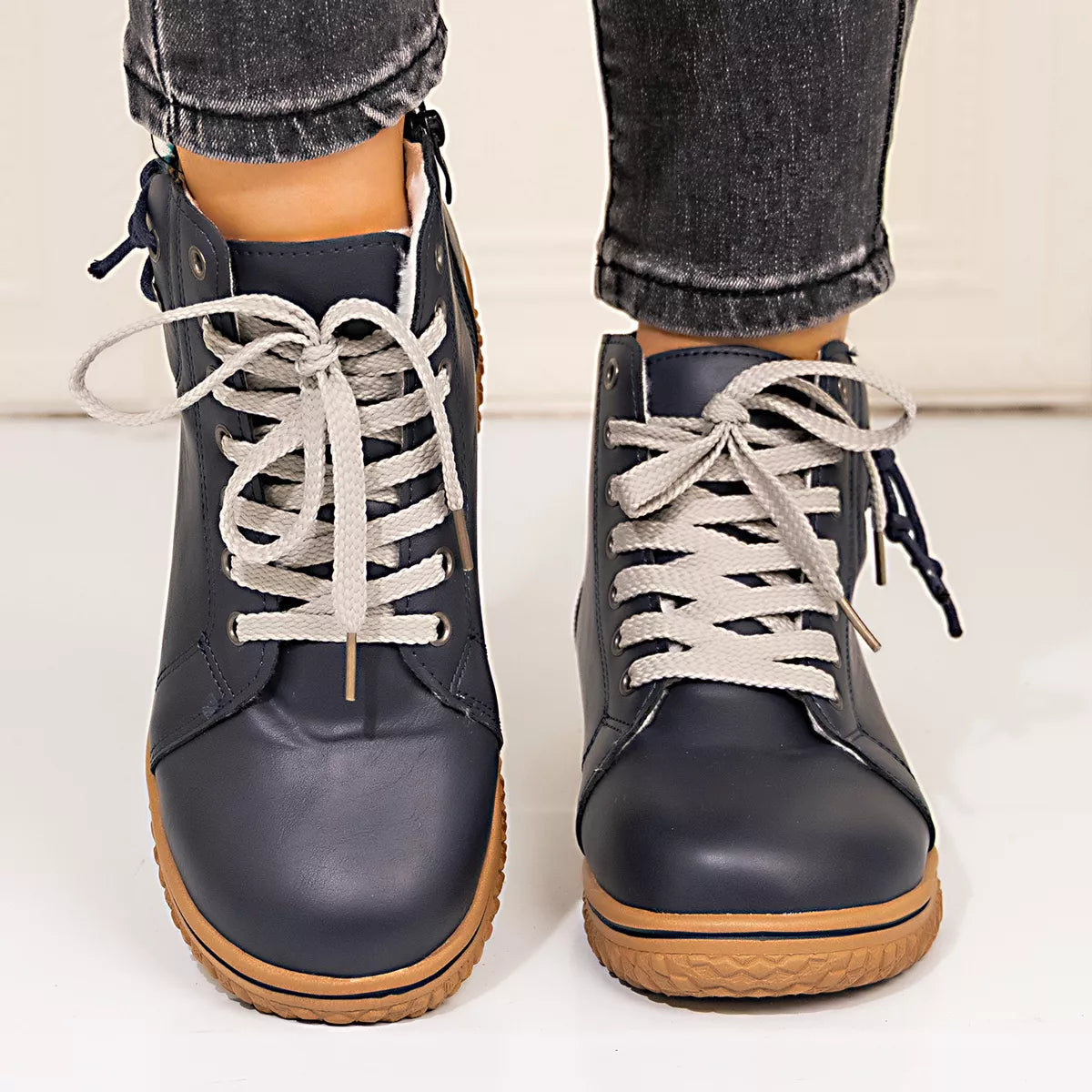 Lace-Up Ankle Boots with Zipper Detail