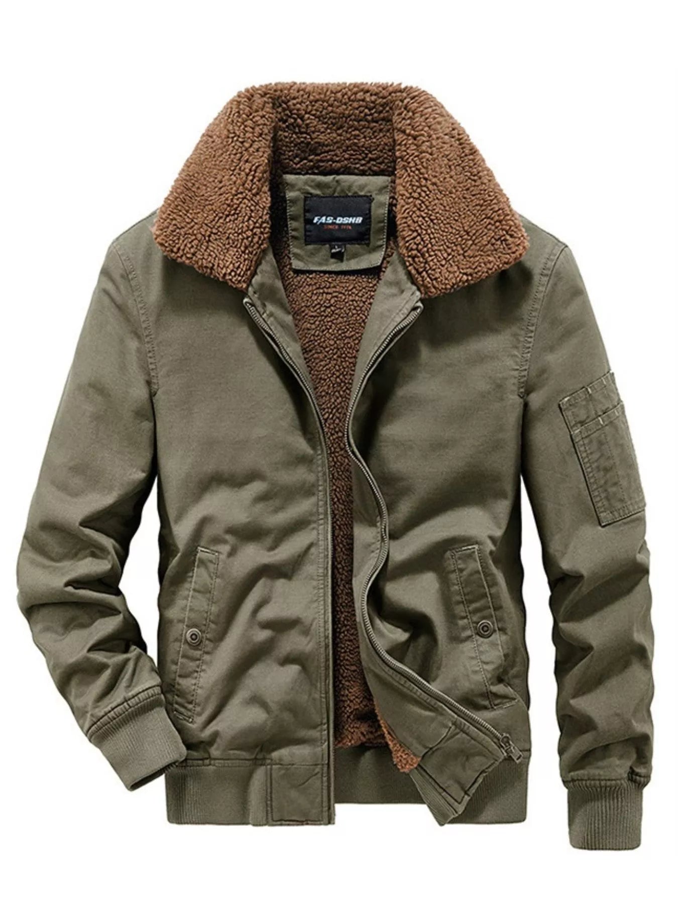 Men's Plus Size Casual Fleece Collar Zip Up Jacket