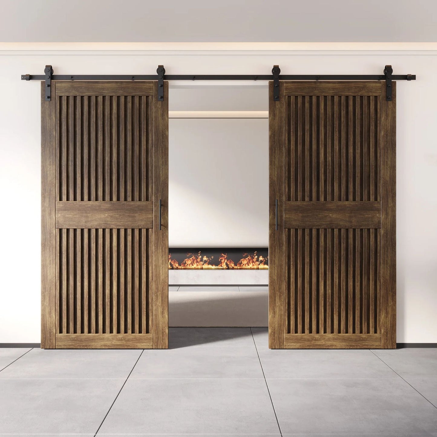 Vertical Slat Double Door Barn Door Kit | Black Barn Door Hardware