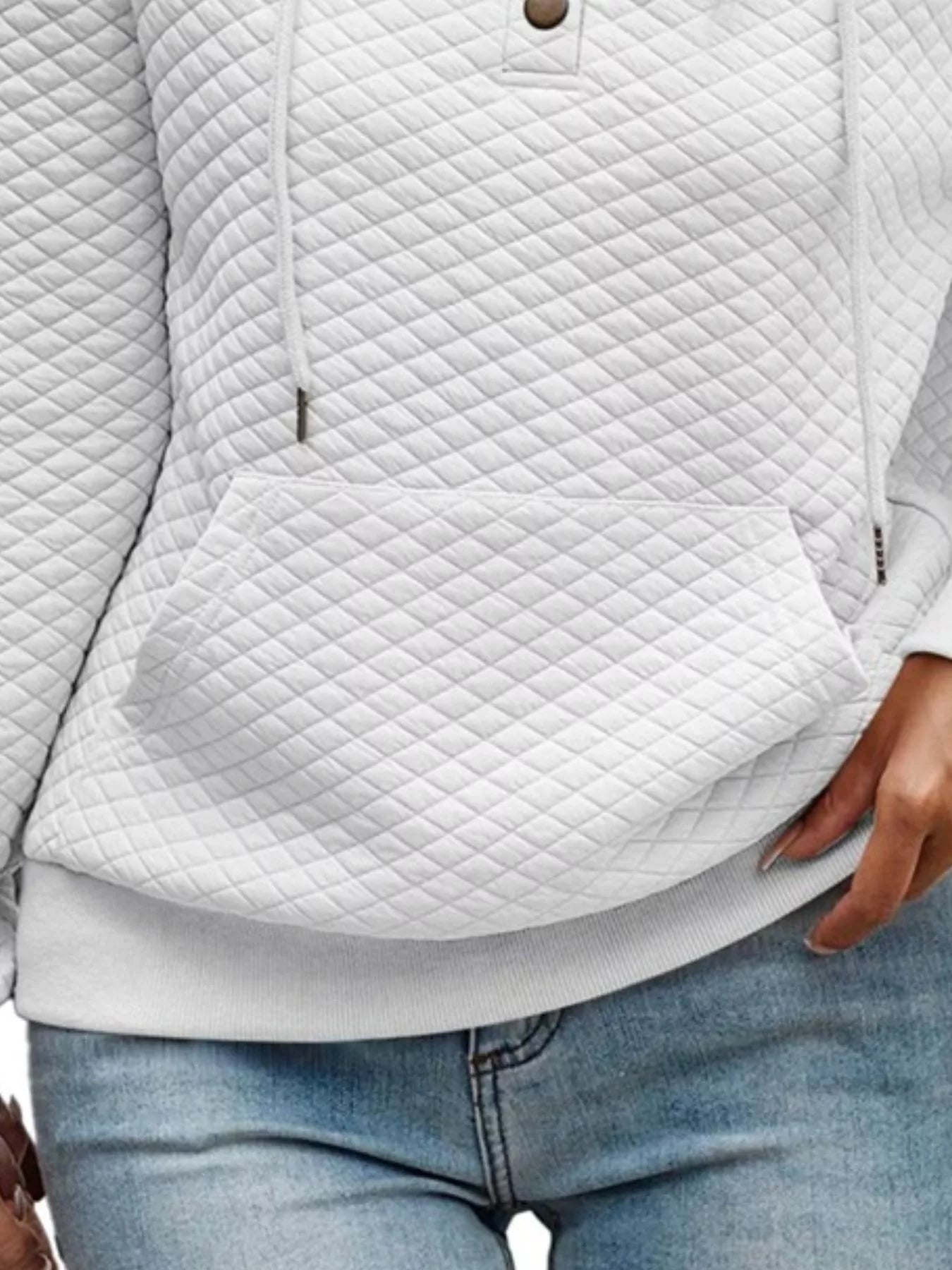 Drawstring Textured Dropped Shoulder Hoodie