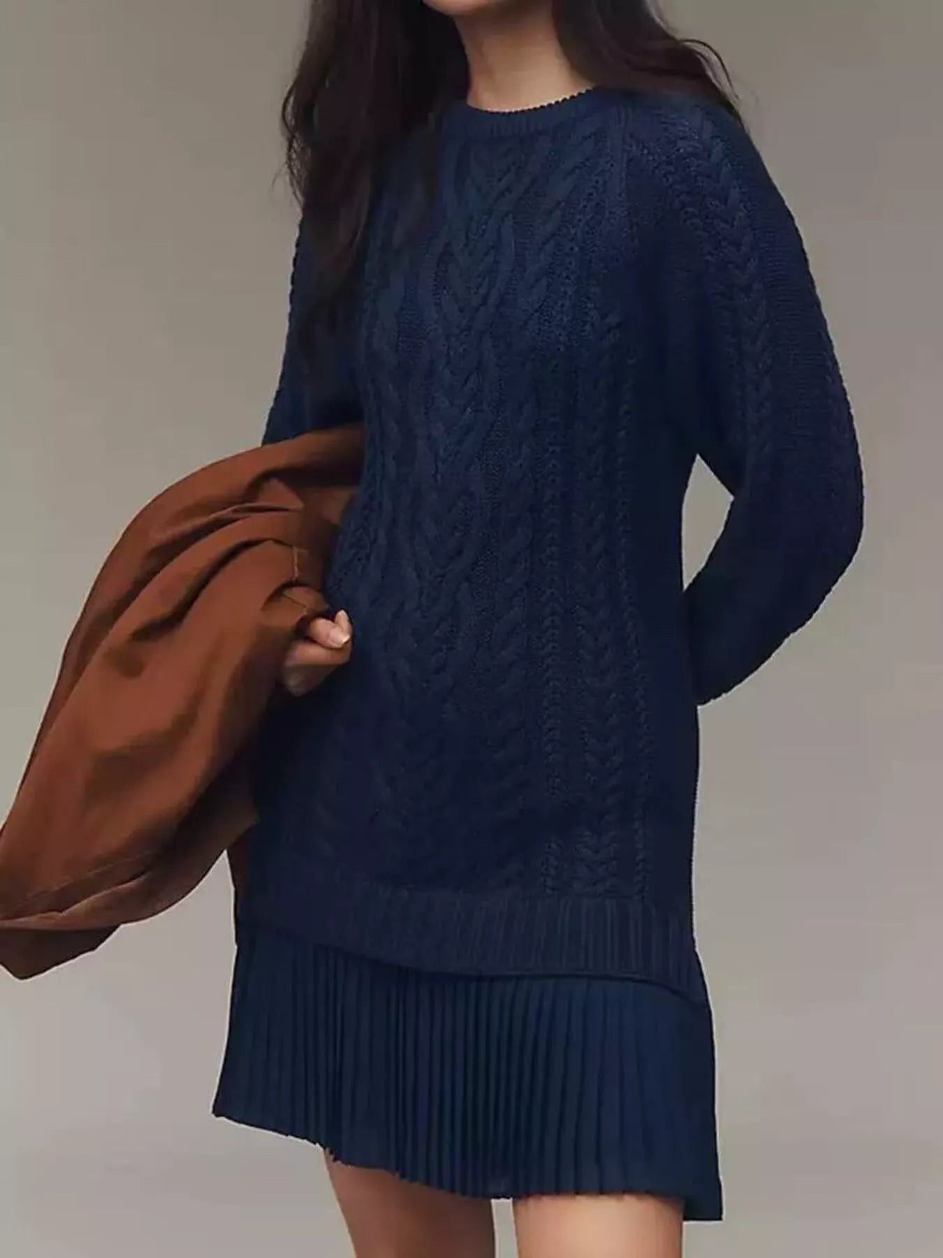 Full Size Cable-Knit Mini Sweater Dress Plus Size