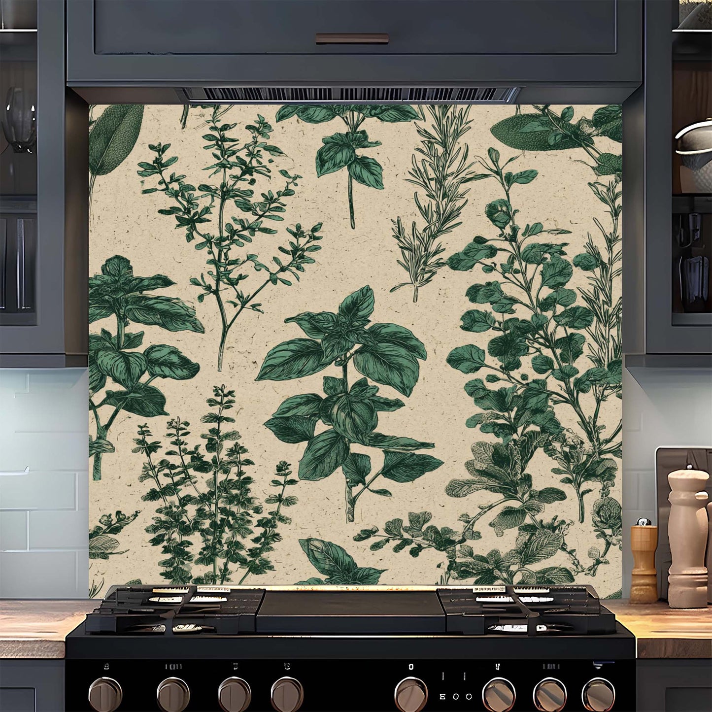 Botanical Herbs – Tempered Glass Backsplash for Kitchen – Vintage Kitchen Splashback