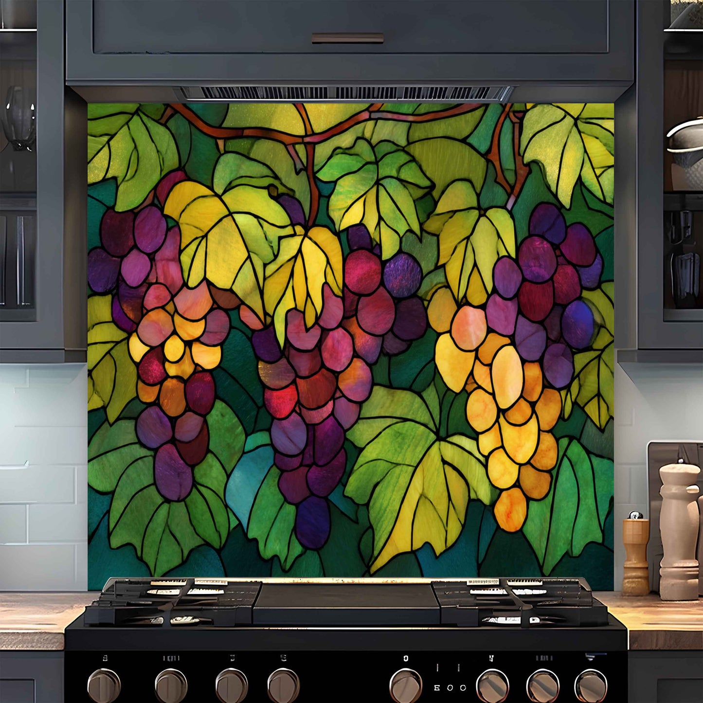 Tempered Glass Backsplash With Vivid Vineyard for Tuscan Style Kitchen