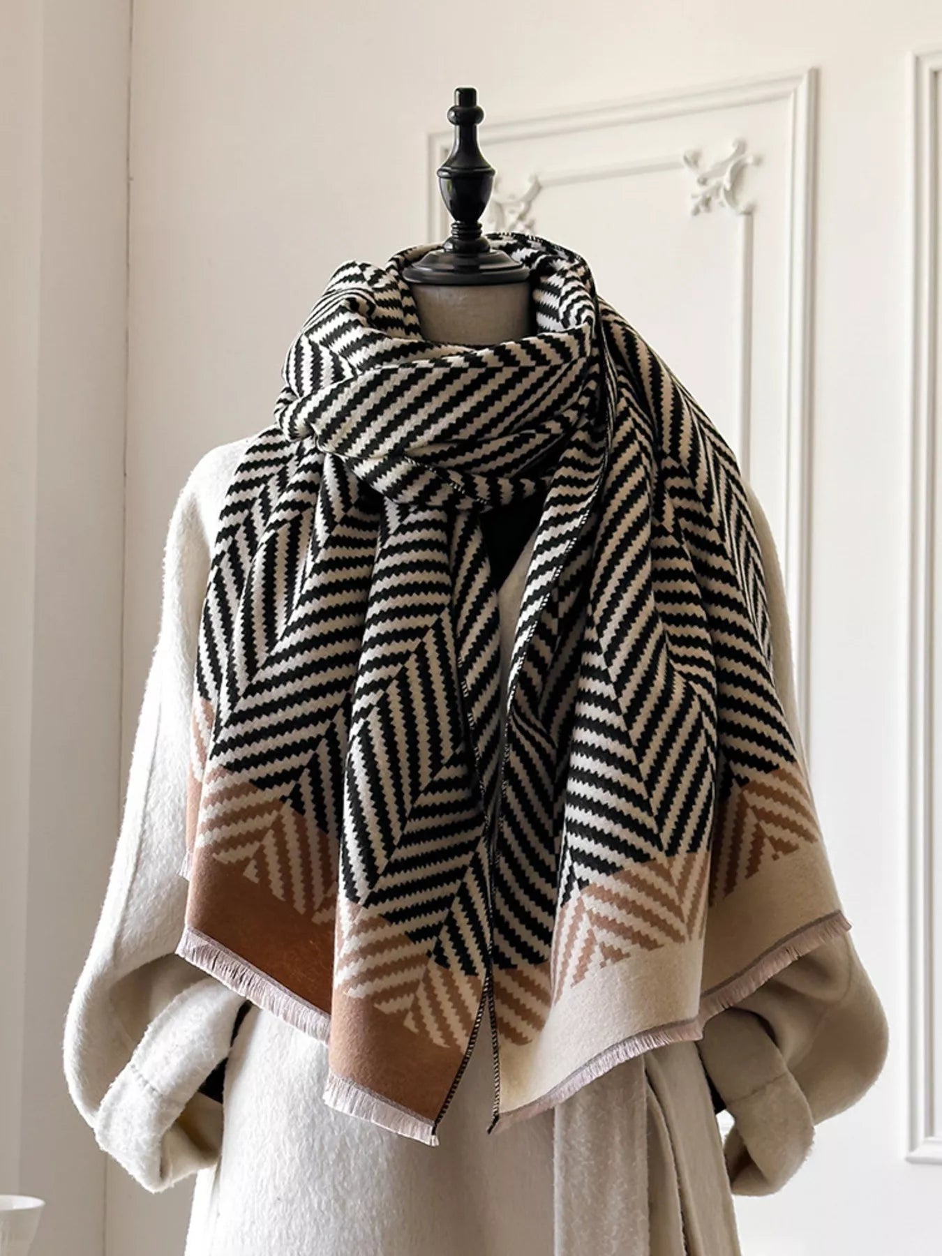 Chevron Pattern Raw Hem Scarf