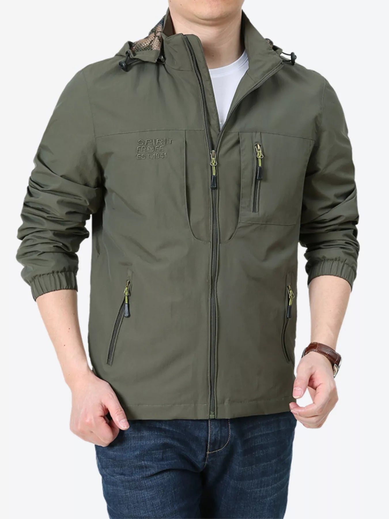 Men's Plus Size Lightweight Hooded Windproof Outdoor Jacket