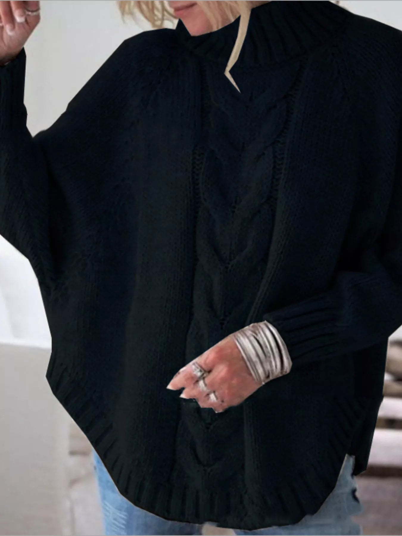 Full Size Cable-Knit Long Sleeve Sweater Plus Size