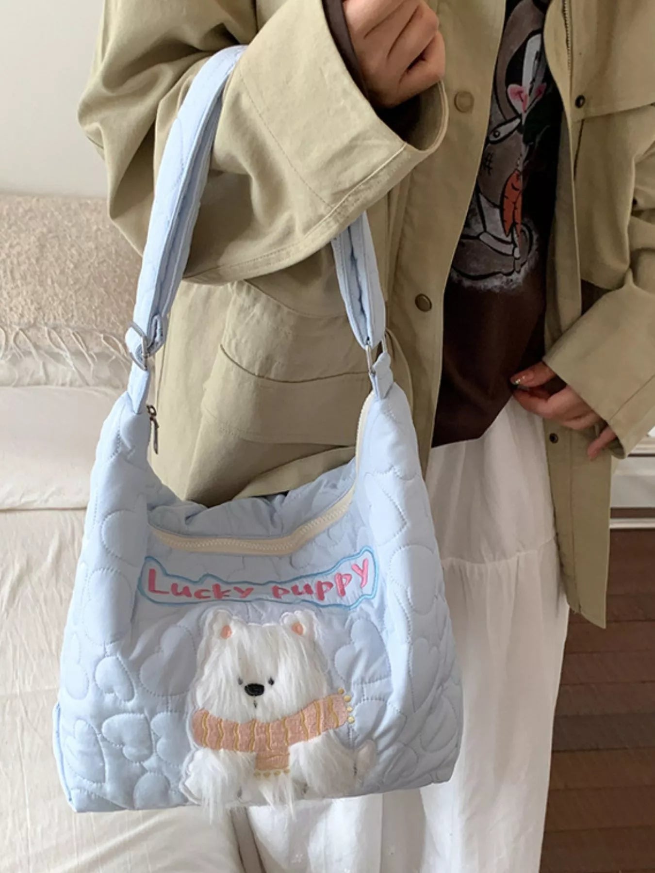 Cute Bear Applique Crossbody Bag
