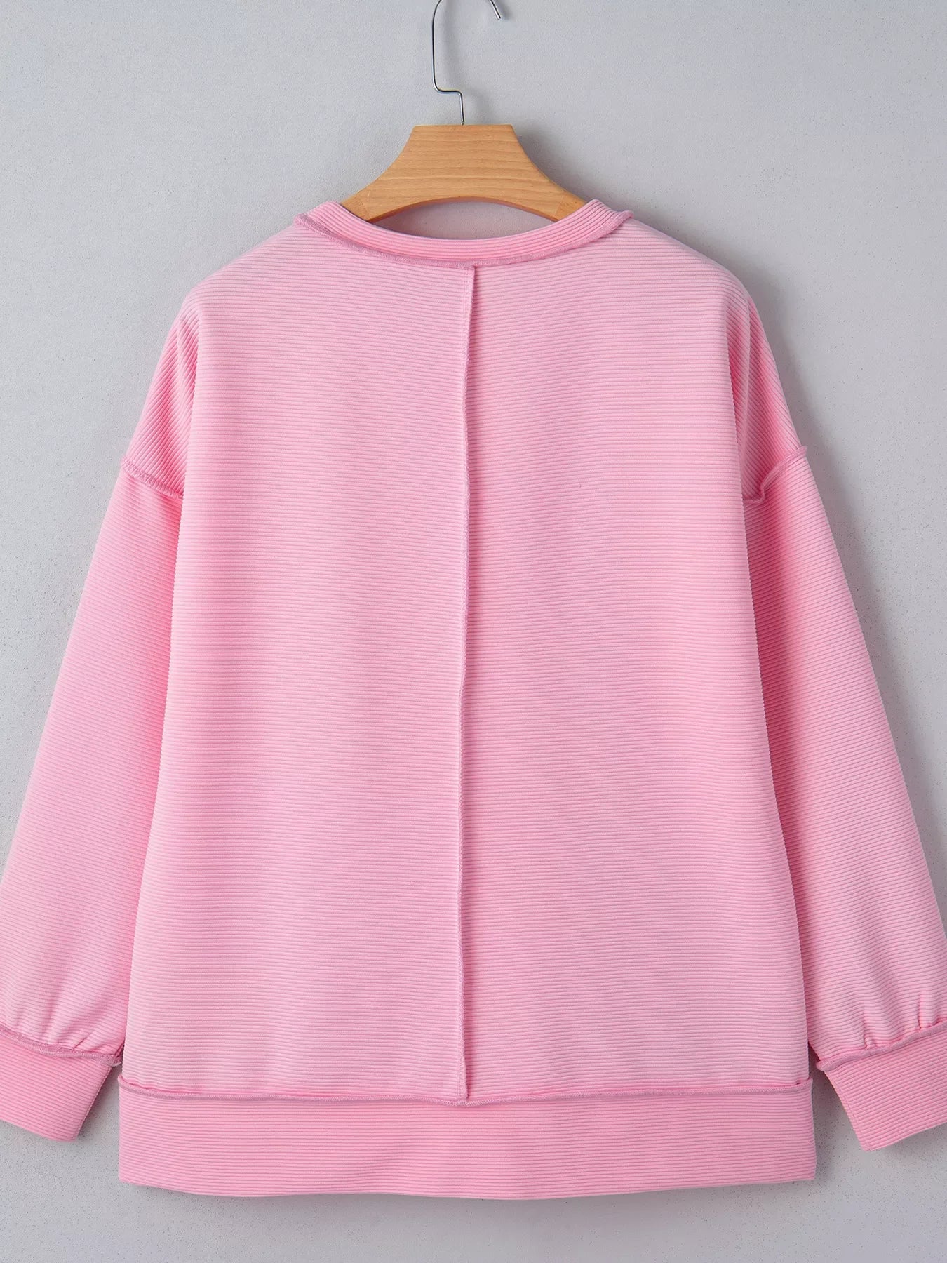 Horizontal Ribbed Exposed Seam Detail Drop Shoulder Baggy Pullover