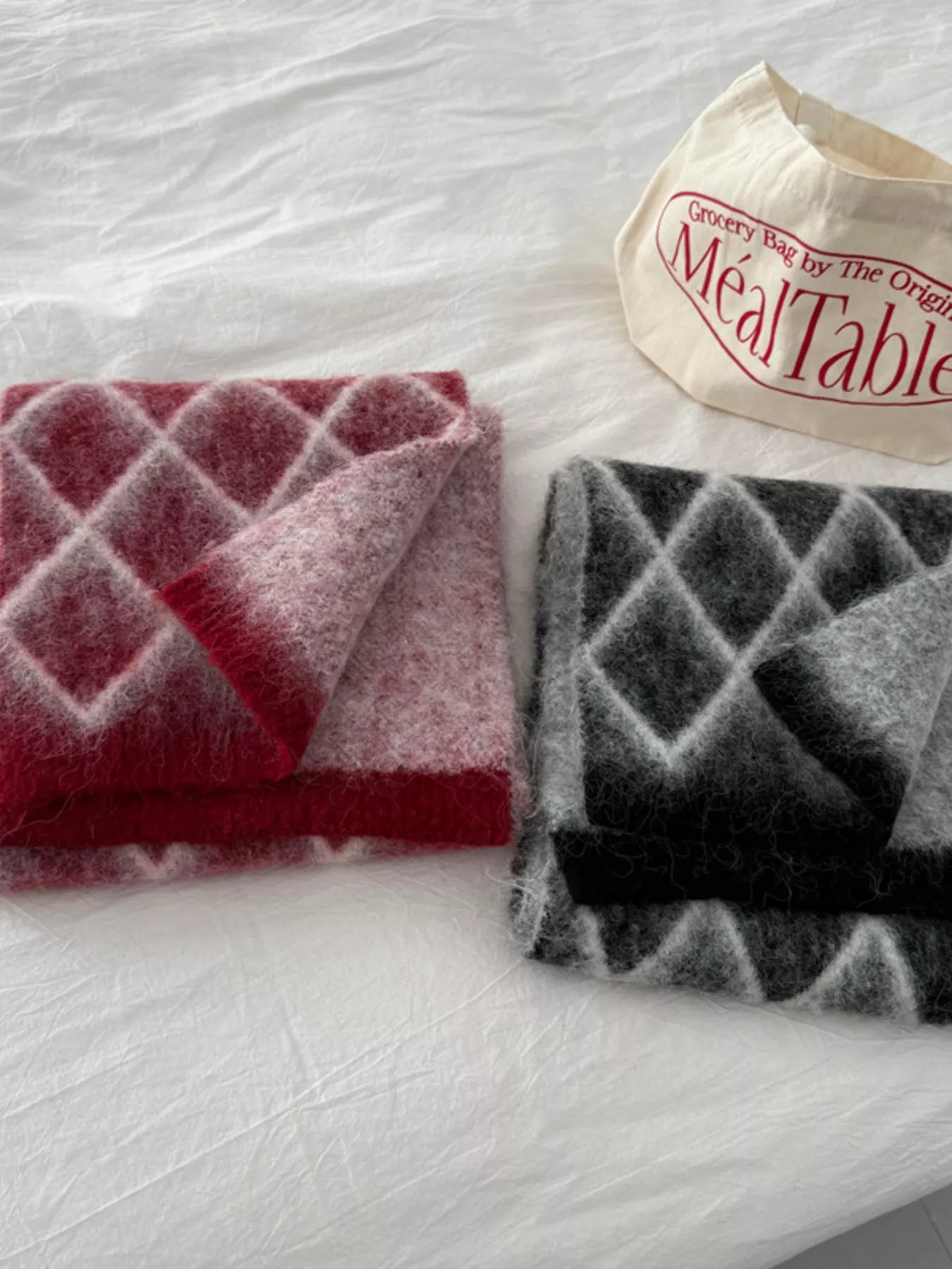 Diamond Pattern Fuzzy Knit Scarf