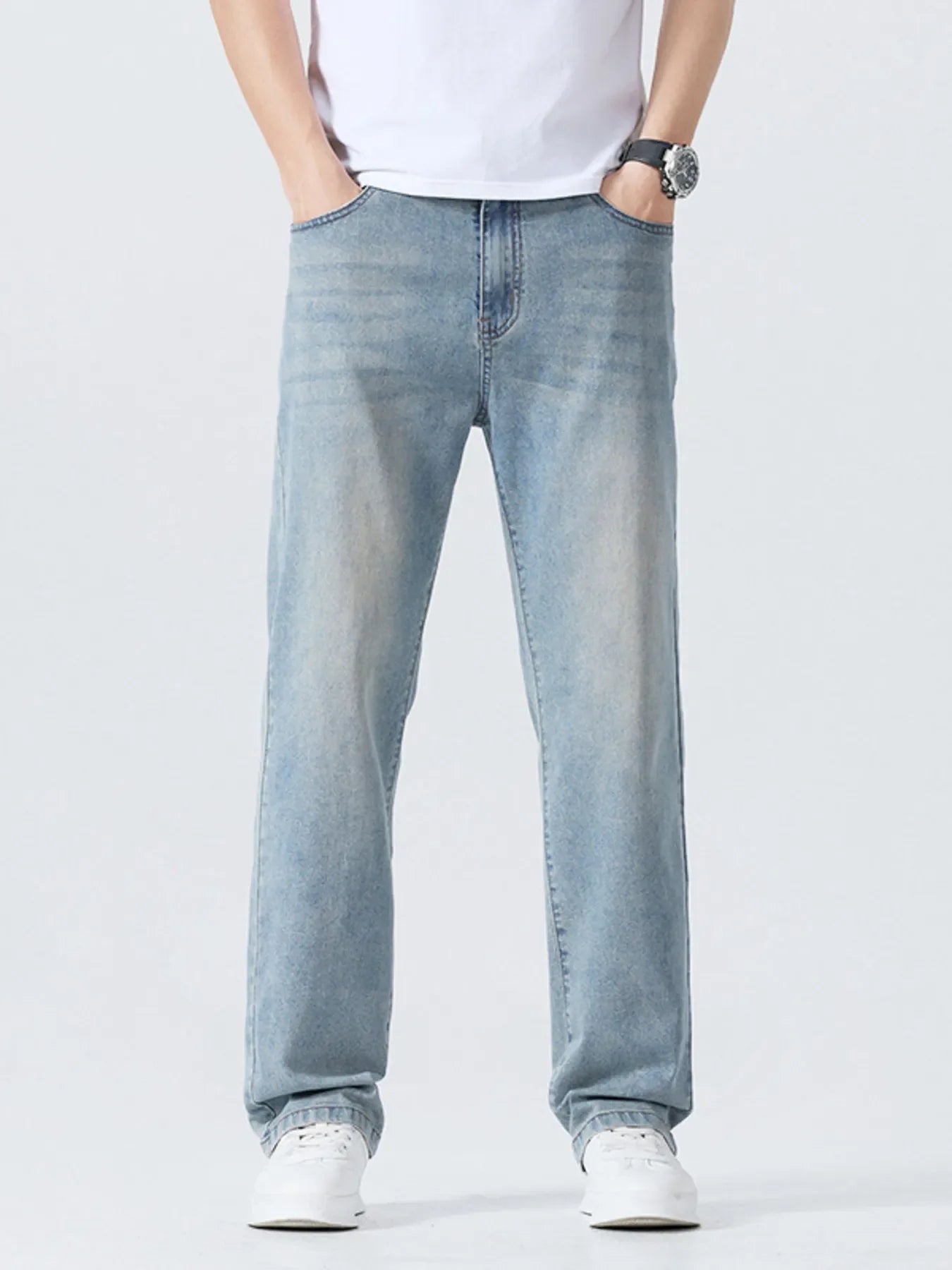Men's Casual Straight-Leg Wash Jeans