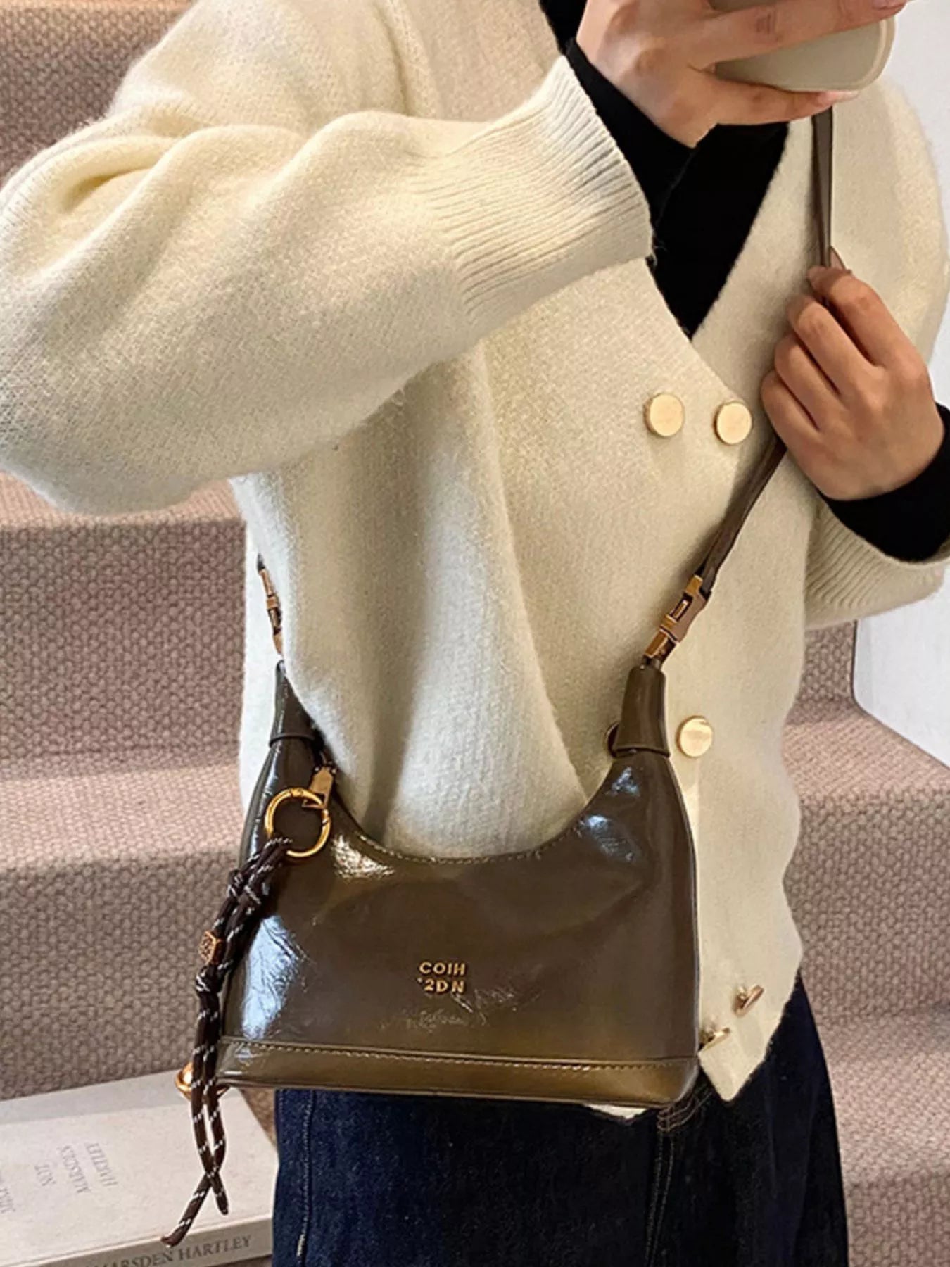 Leather Crossbody Bag with Charm