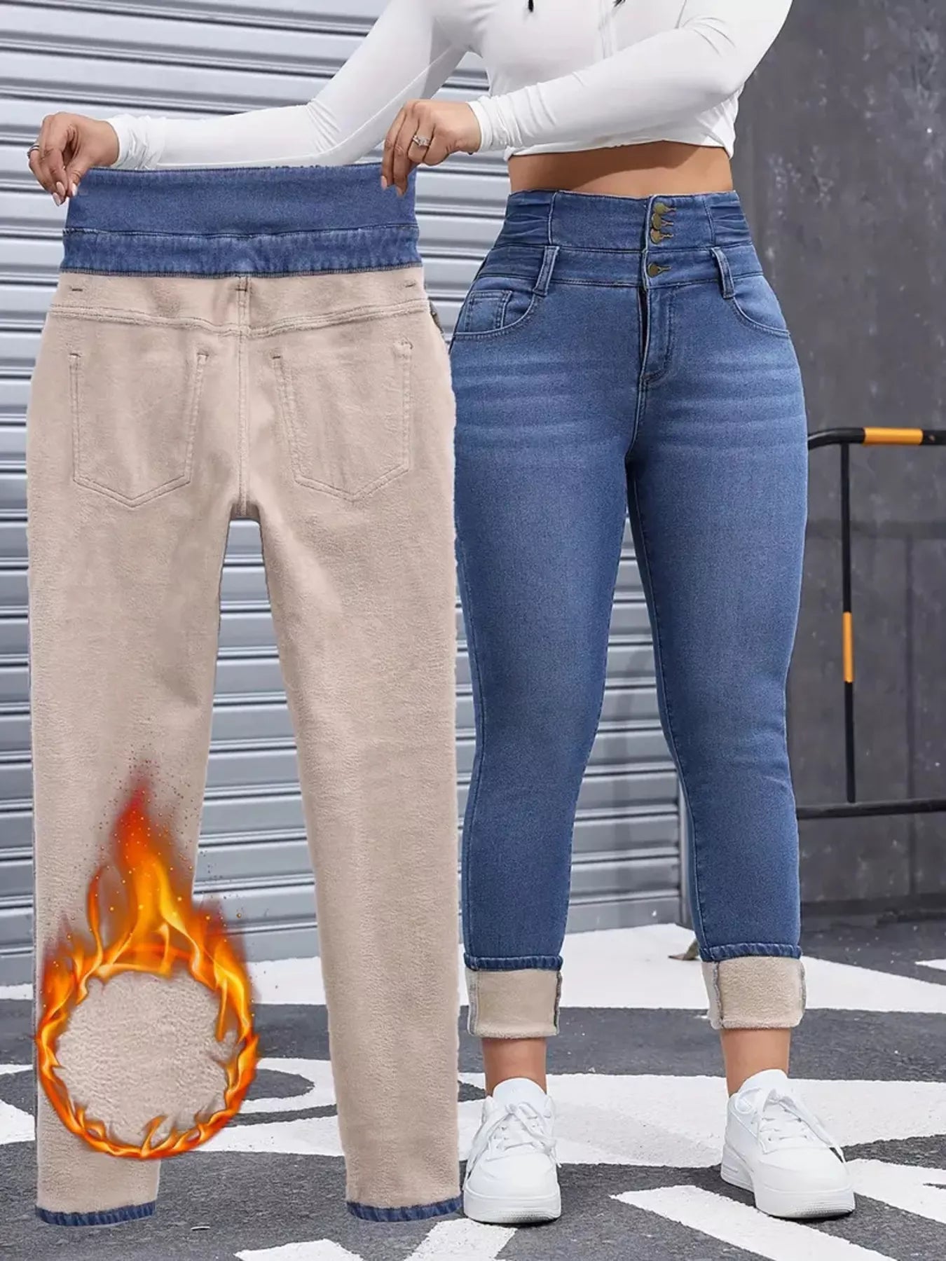 High Waist Button Fly Skinny Jeans