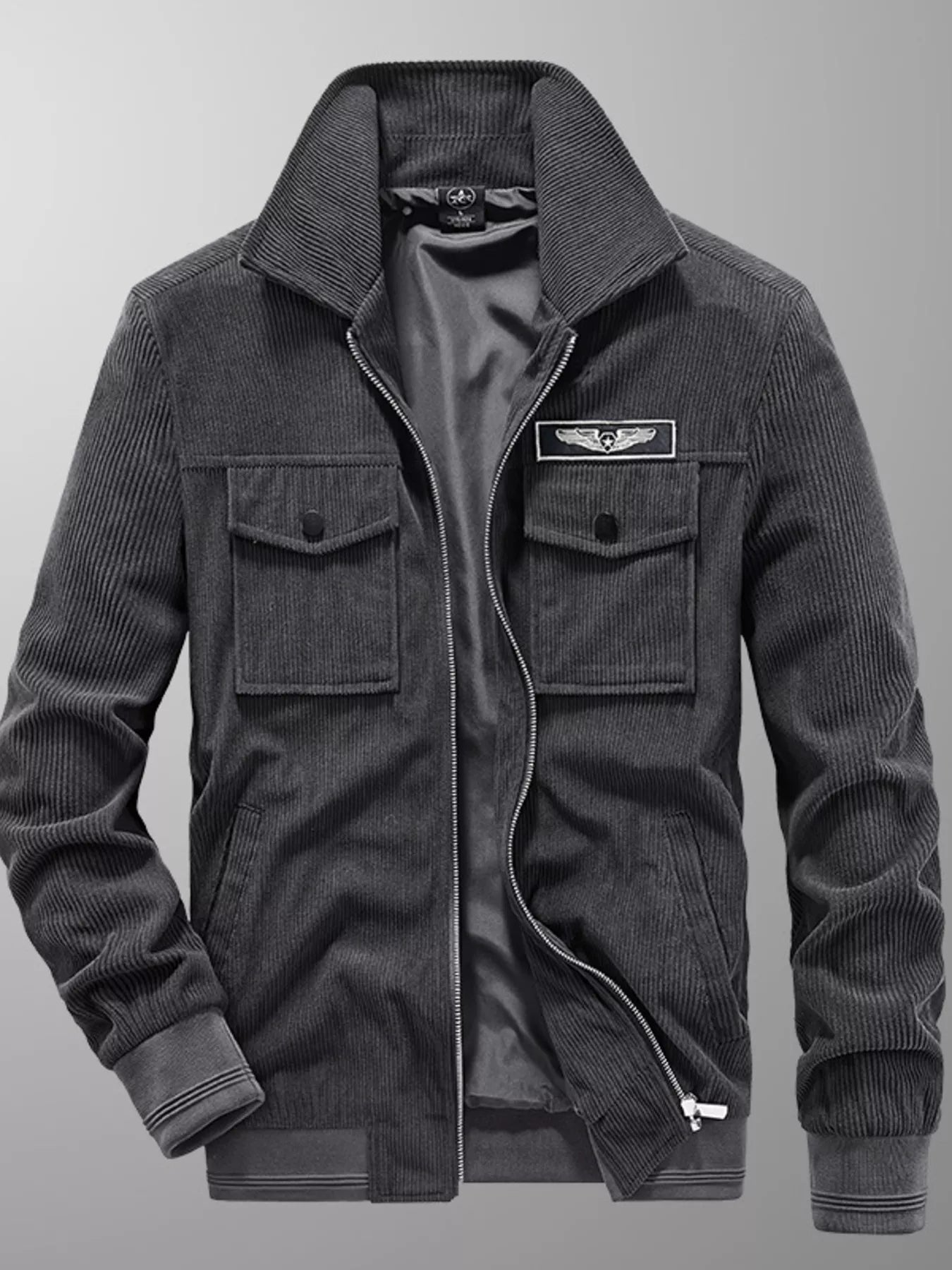 Men's Plus Size Casual Corduroy Zip Up Jacket