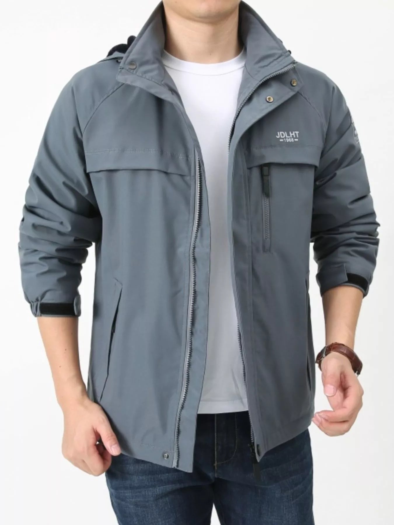 Men's Plus Size Zip Up Windproof Hooded Jacket